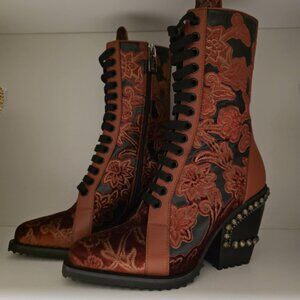 Chloe - Rylee Baroque Velvet Combat Boot U.S size 10